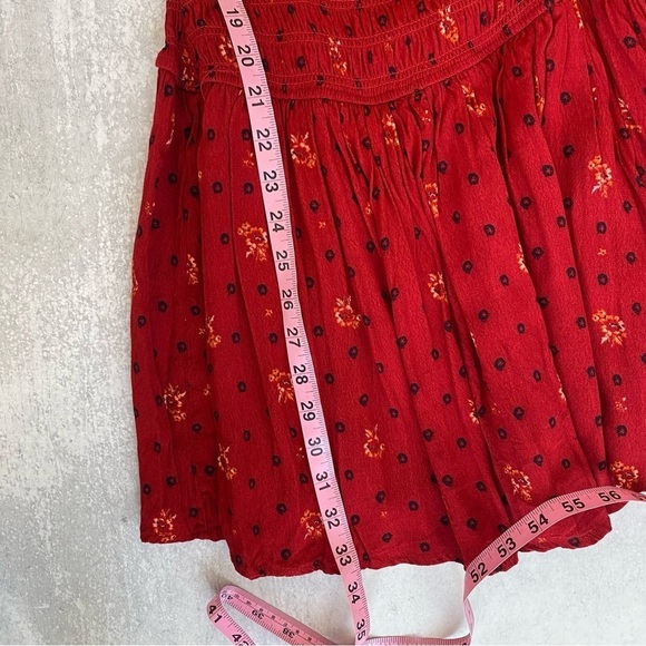 Free People || Two Faces Smocked Mini Dress Red XS - Picture 6 of 8